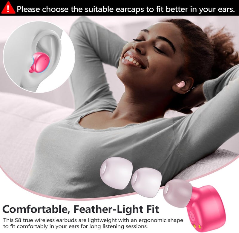MOZOTER S8 Mini Wireless Earbuds Bluetooth 5.3 in Ear Light-Weight Headphones,60Hrs Playtime Ear Buds with Charging Case,Bluetooth Headsets,Premium Sound with Deep Bass for Sport-Pink - Image 5